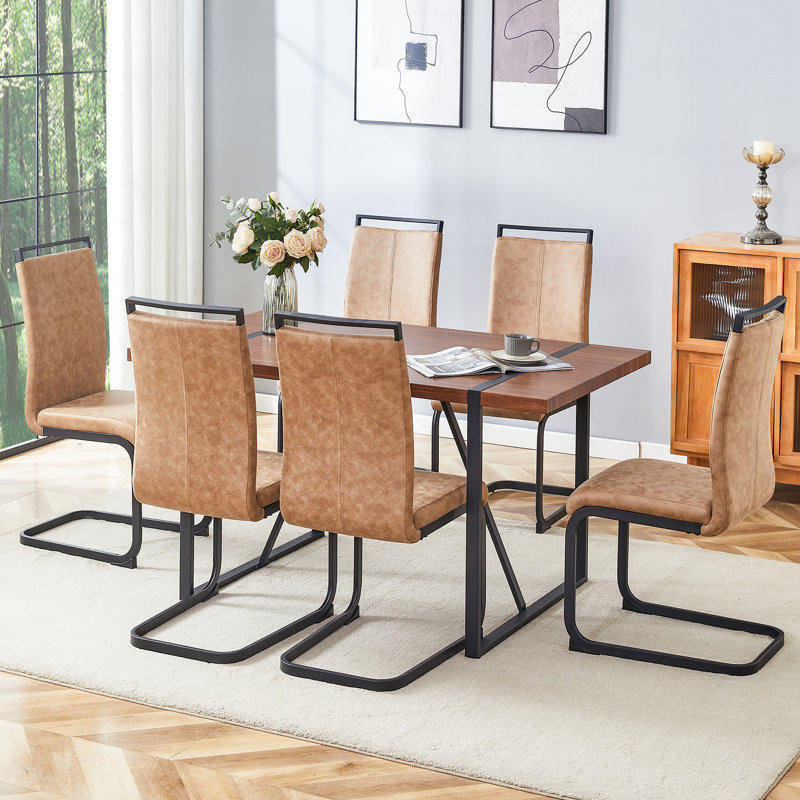 Rectangular Pedestal Dining Table Set, 7 Pieces Included