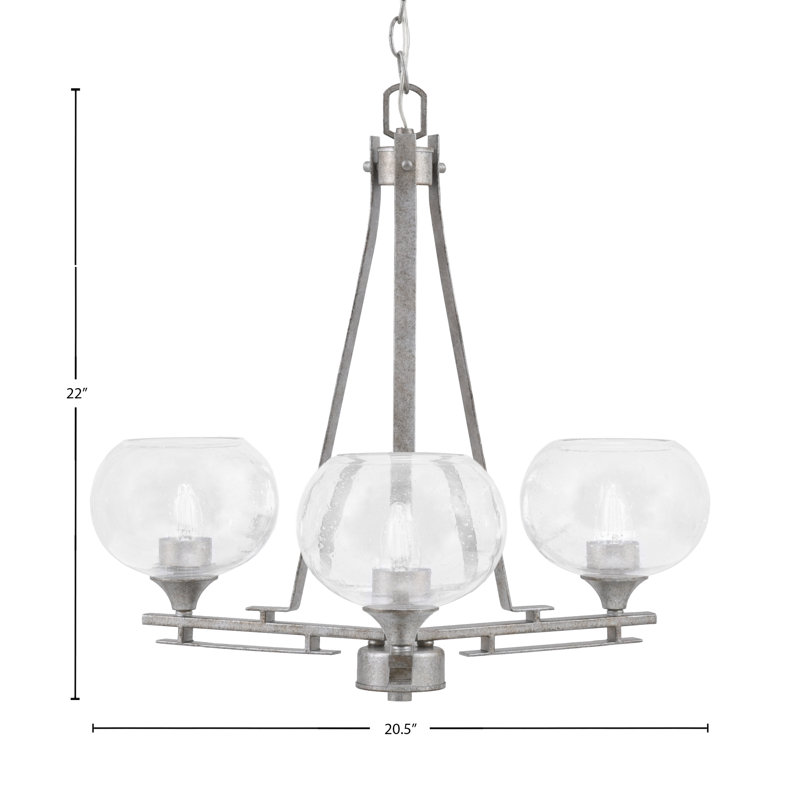 Lustre 3 lumières Uptowne montré dans une finition argentée vieillie avec verre transparent 7 "