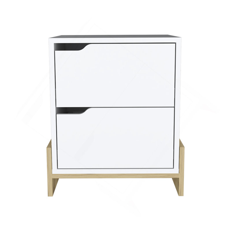 Nightstand Brookland, Bedside Table With Double Drawers And Sturdy Base, White / Macadamia Finish, White/Natural
