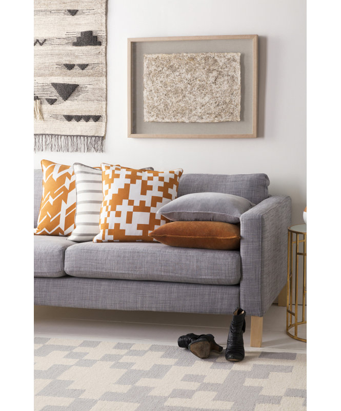 Inga Geometric Cotton Pillow Cover, White/ Orange, Pillow Cover Only - No Insert