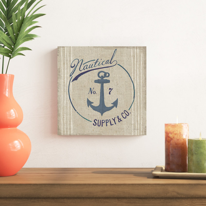 «Floursack Nautical IX Burlap» par Danhui Nai, art textuel sur toile tendue, H 12 po x l 12 po