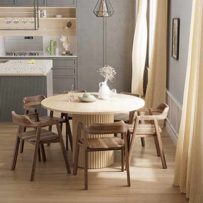 Round Solid Wood Base Dining Table for 6 , 47" Circular Tabletop