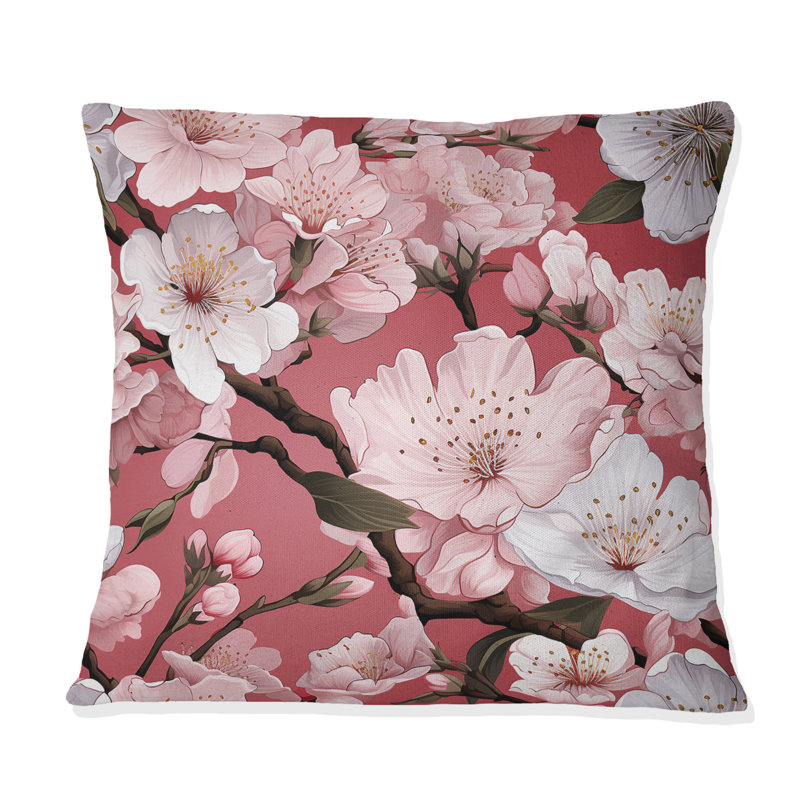 Rose Sakura Blossoms Floral - Coussin décoratif abstrait Coral Reef, H 16 po x l 16 po