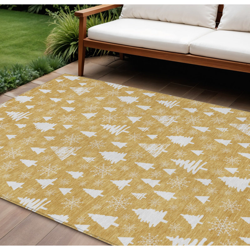 Tapis intérieur/extérieur lavable, motif flocons de neige dorés et ivoire, 2,44 m x 3,05 m