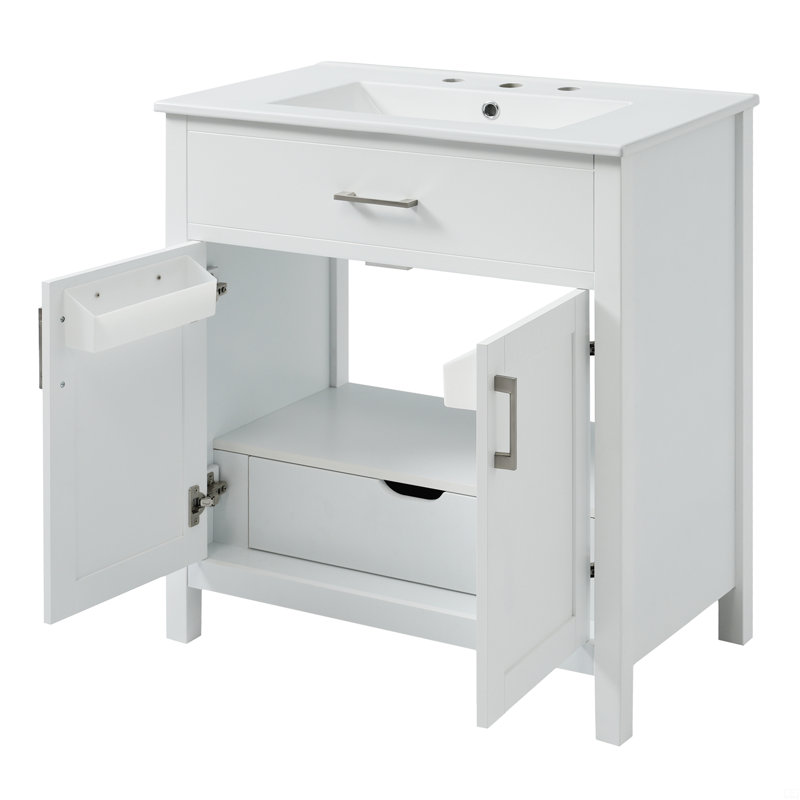 Meuble-lavabo de 30 pouces avec lavabo en céramique et beaucoup de rangement