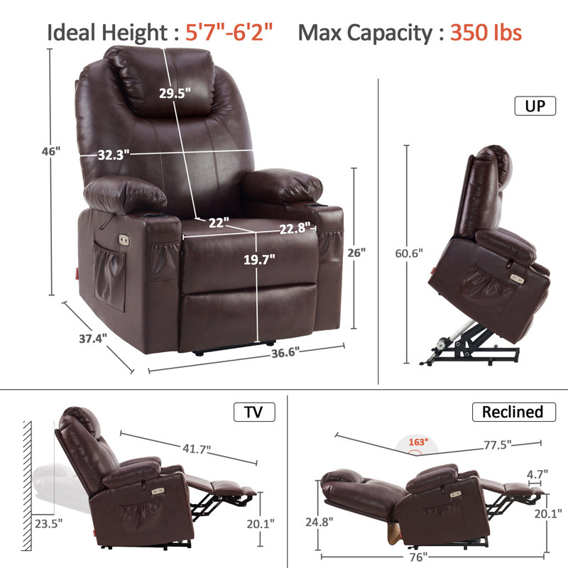22.8" Wide Dual Motor Power Recliner Lift Chair with Massage and Heat, Infinite Position, Faux Leather