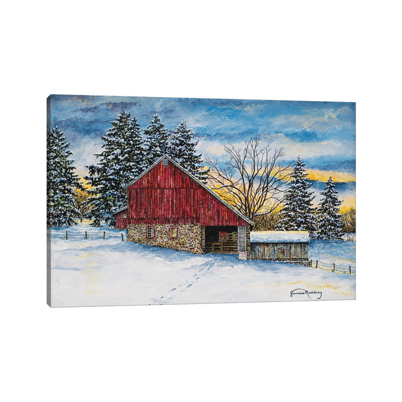 «Stovers Mill Barn» par James Redding - peinture sur toile tendue, H 26 po x l 40 po x 1,5 po