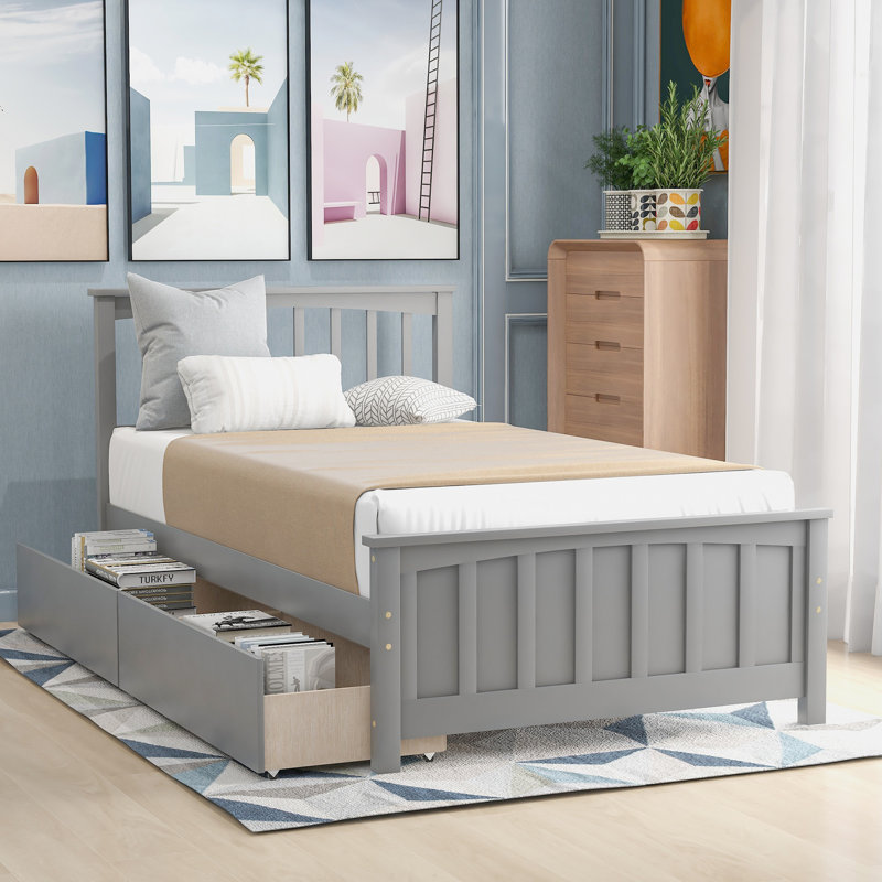 Lit plateforme simple avec deux tiroirs, Gris