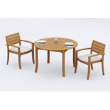 3 Seats 4 Pcs Grade-A Teak Wood Dining Set: 52" Round Table And 3 Travota Stacking Arm Chairs #11TV1103