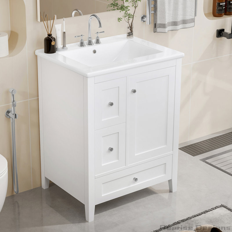 24-Inch Bathroom Vanity with Adjustable Shelf and Removable Dividers, White