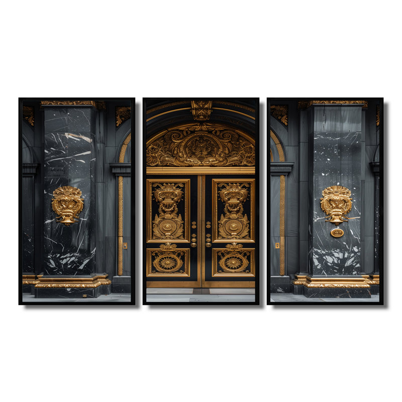 Ensemble de décorations murales Gold Banks Gilded Doors II - Banks, Cadre flottant noir, H 28 po x l 36 po