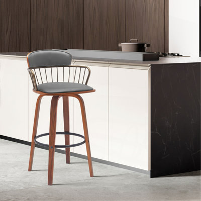 Tabouret de bar pivotant 30 po en noyer gris avec métal bronze doré
