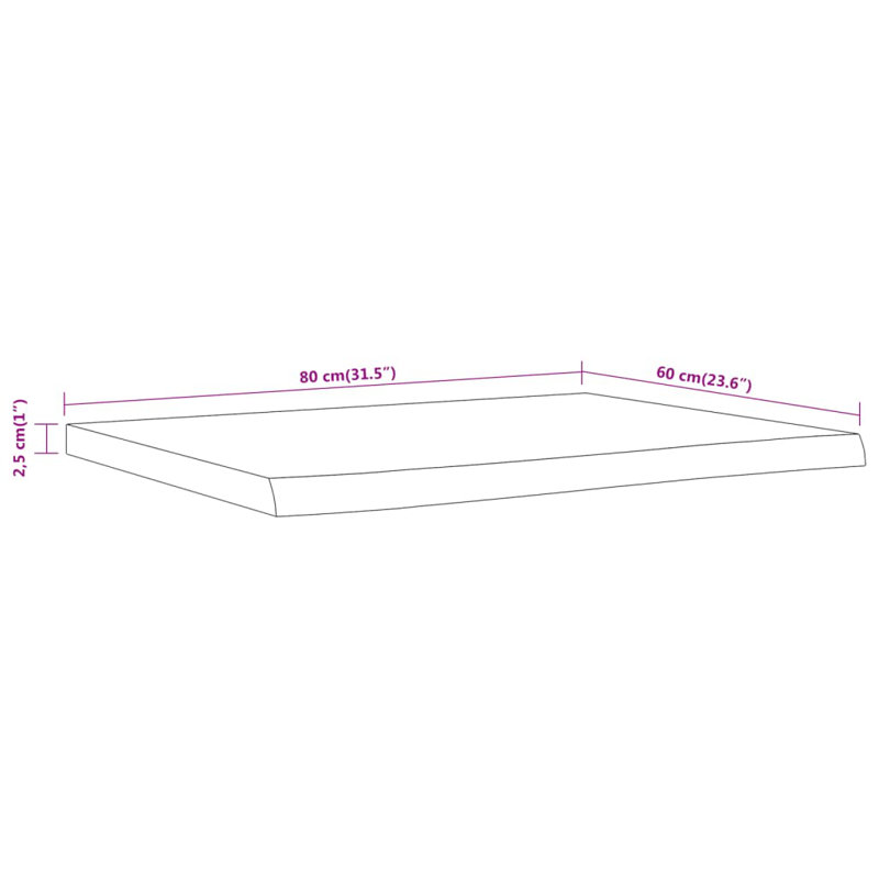 Solid Wood Table Top, 2.5cm H x 80cm W x 60cm D