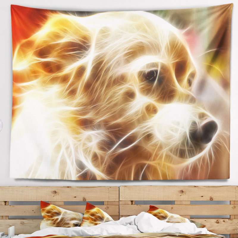 Tapisserie de tête de chien brun brillant, H 68 po x l 80 po