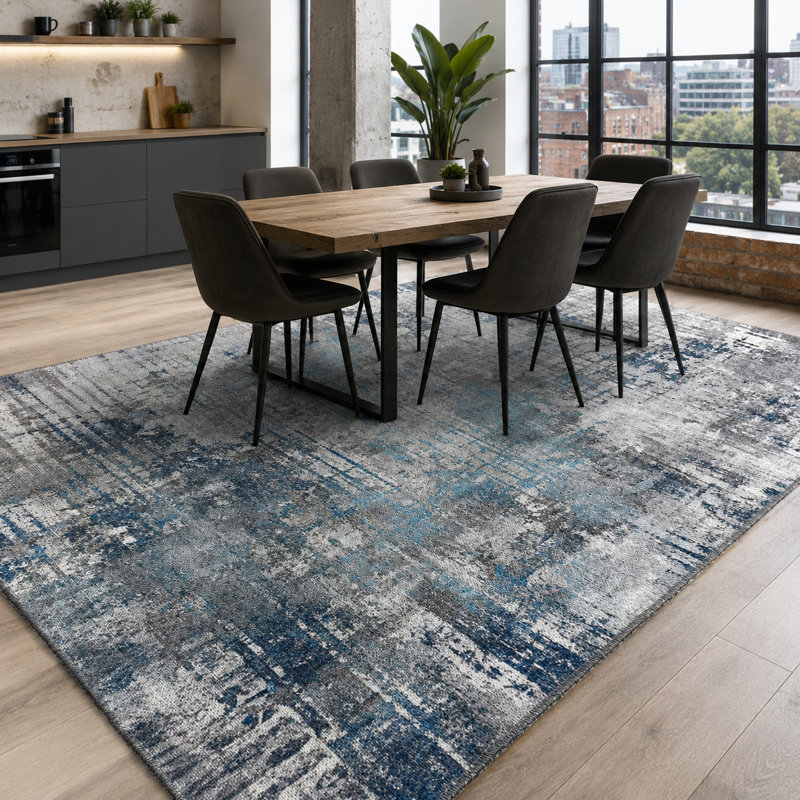 Netline Home Keepsake Mosaic Slate Grey Modern Washable Rug, 60 x 100 cm
