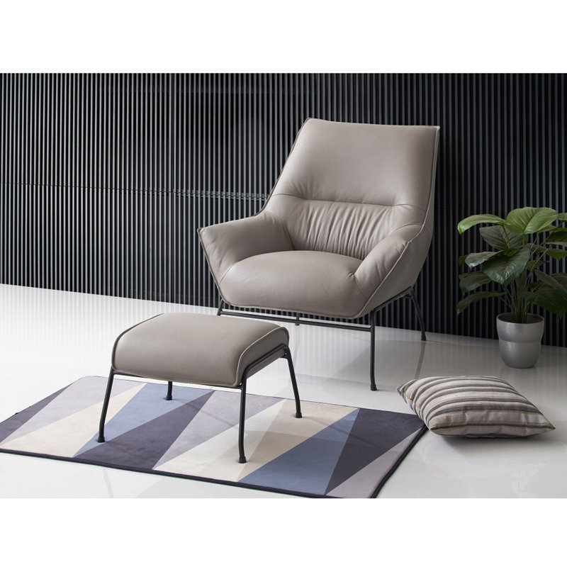 Ensemble de fauteuil d'appoint et repose-pieds 2 pièces Abela, cuir fleur, Cuir véritable brun grès