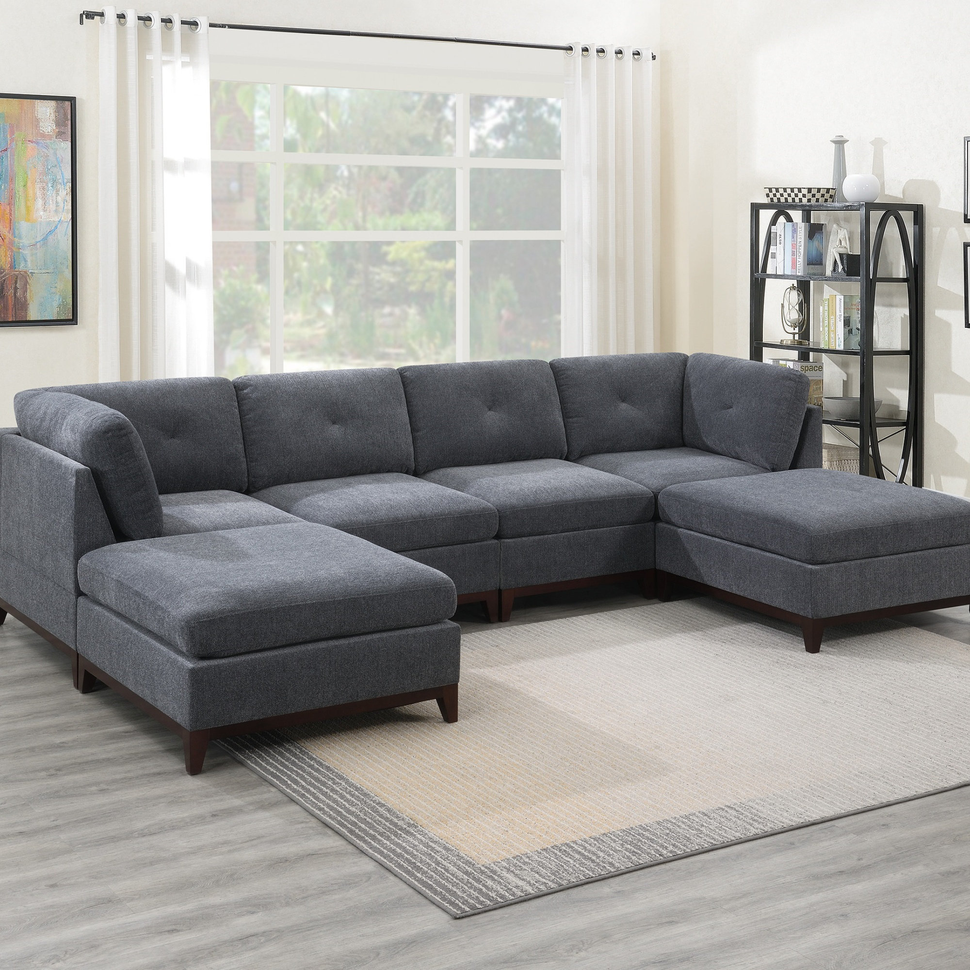 Hokku Designs Chenille Fabric Modular Sectional Set Living Room ...