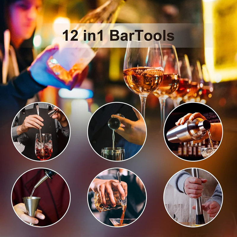 Bartender Kit With Bamboo Stand, 12 Piece 25oz Cocktail Shaker Set With All Essential Bar Tools Set For Drink Mixing, Ideal Gifts For Cocktail Lovers, Home Bar Bartending Kit With Cocktail Recipes