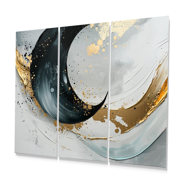 «Black Moon Spiral Design», ensemble d'impressions murales or II - signe du zodiaque chinois, Métal métal