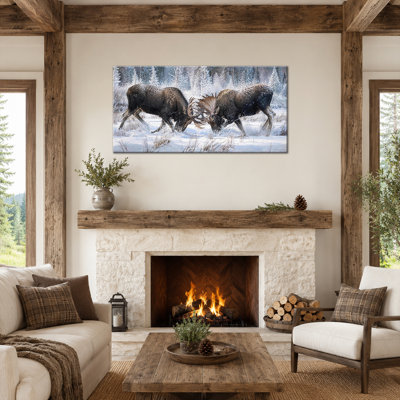  «Moose Prints Rustic Wildlife», peinture sur toile de bois de forêt, décoration sereine de la forêt de montagne, photo de chalet de chalet pour le salon, chambre à coucher, bureau, 12 x 24 po