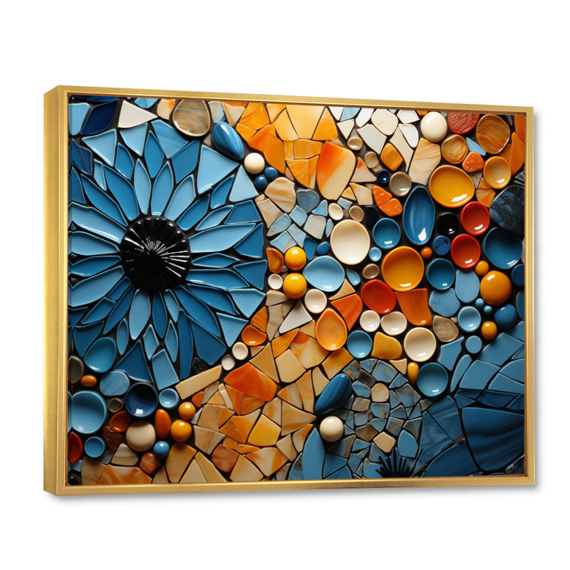 Vélo, mosaïque, rayons I, art mural moderne sur toile, H 16 po x l 32 po, Cadre flottant doré
