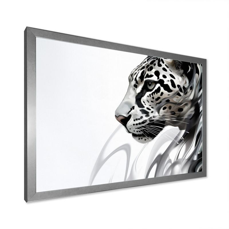 Gris, panthère blanche, élégance abstraite, Cadre simple argenté, H 24 po x l 32 po x P 1 po