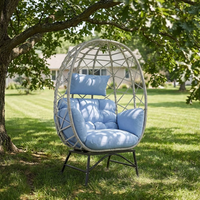 Solvane Patio PE Wicker & Stretch Rope Indoor/Outdoor Egg Lounge Chair With Cushion