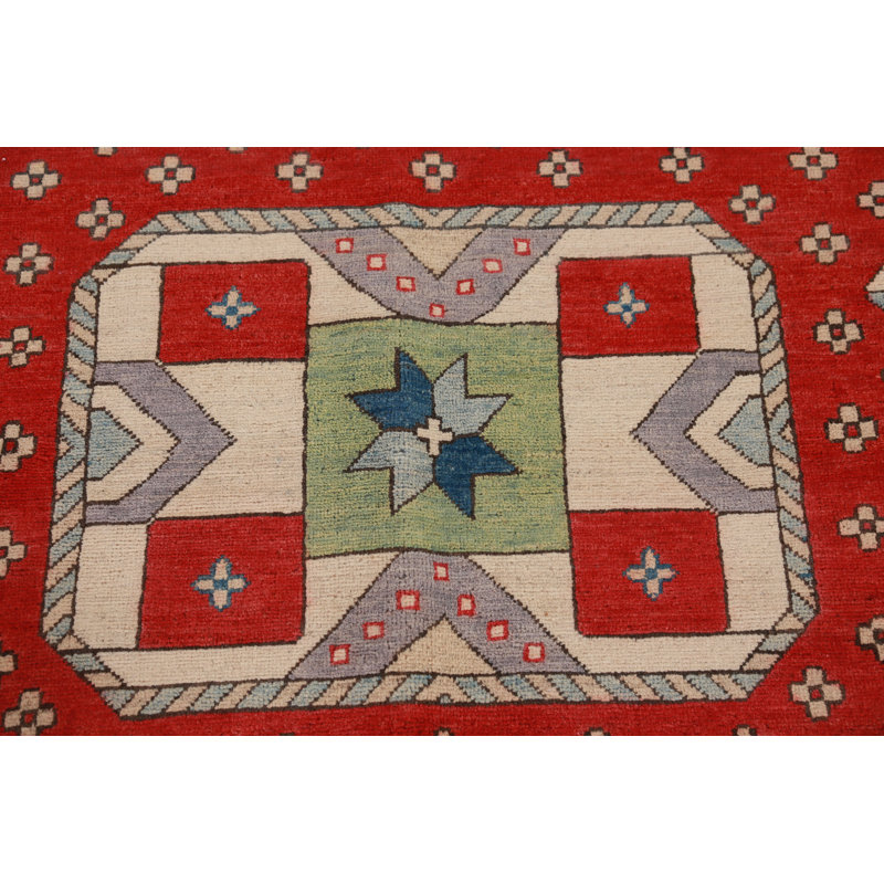 Vegetable Dye Geometric Kazak Oriental Area Rug