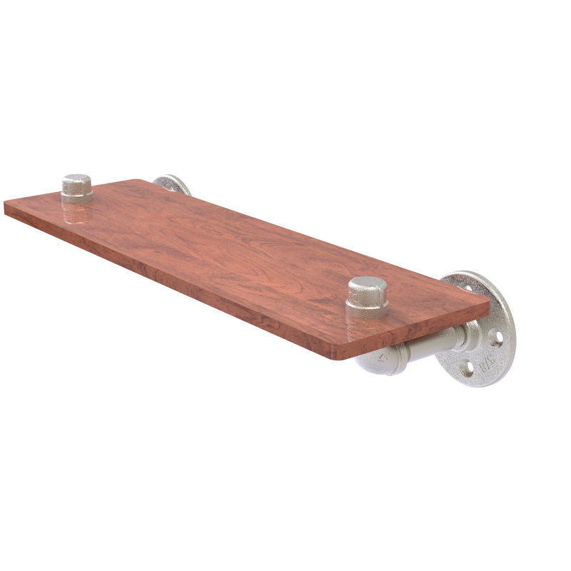 Bayer Solid Wood Industrial Pipe Shelves, Satin Nickel, 6.5" H x 16" W x 5.6" D