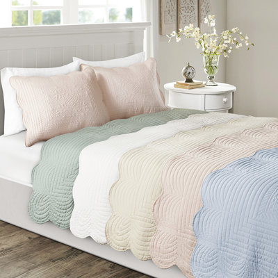Courtepointe réversible en rosé - 3 pièces, bords festonnés, microfibre, rembourrage 90% coton, pièce de literie réversible, belle maison