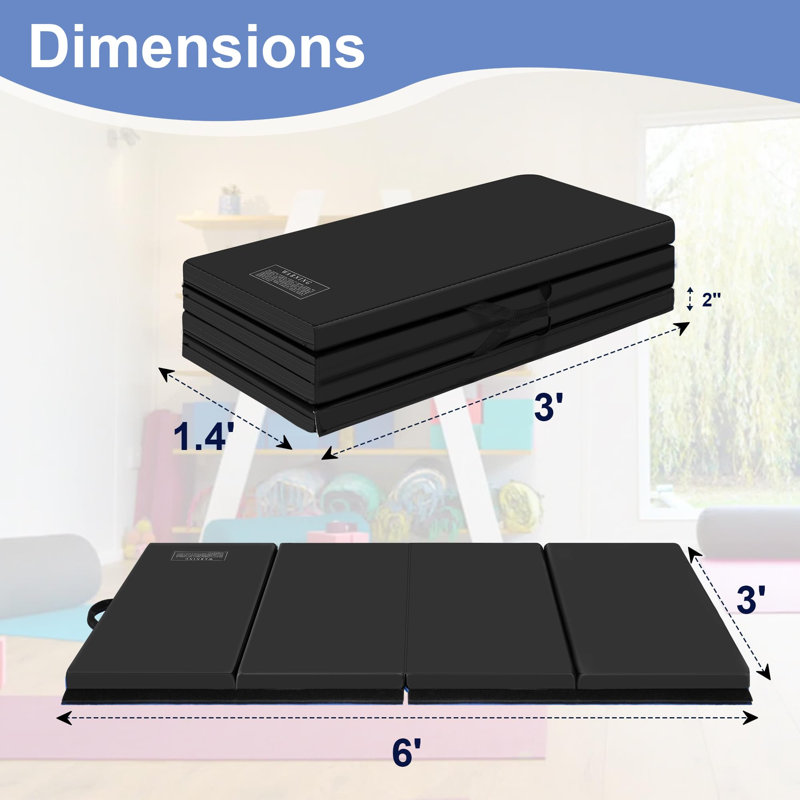 Black 3'x6'x2'' Folding Gymnastics Exercise Mat with PU Leather