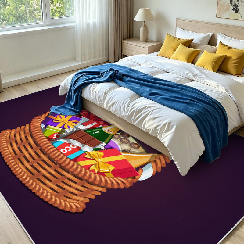 Tapis d'intérieur transparent lavable à la machine, panier-cadeau en osier rempli de cadeaux, Rectangle 71" x 98"
