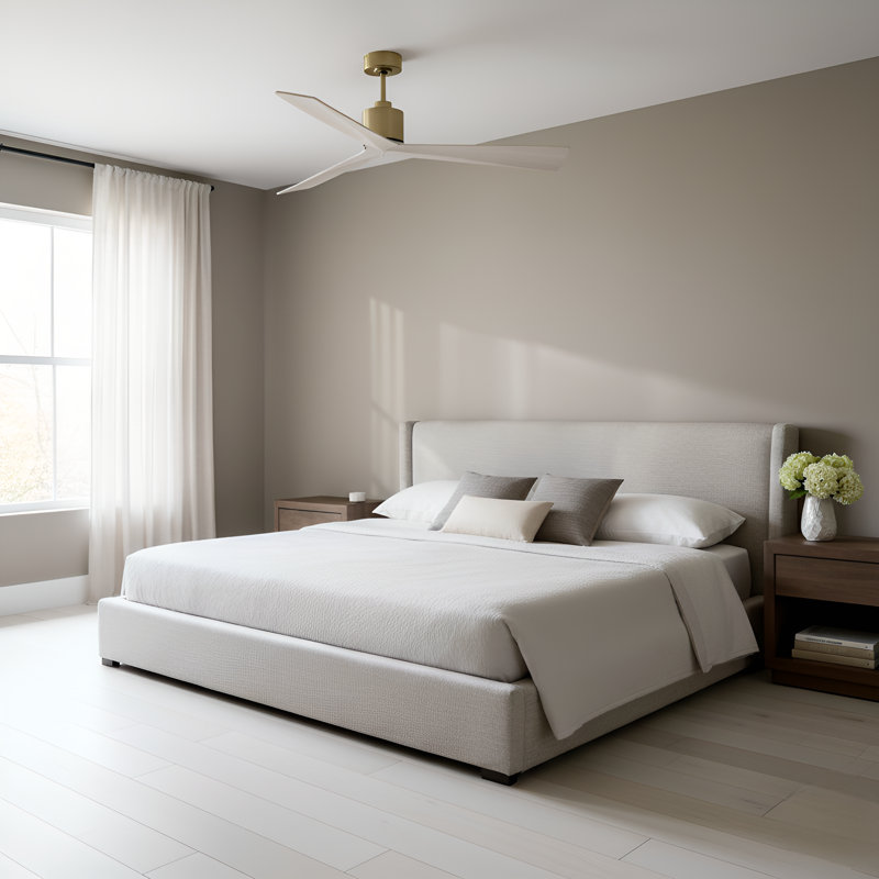  Adler 60 Indoor Ceiling Fan with Washed White Oak ABS blades and Handheld Remote, Washed White Oak, Burnished Brass