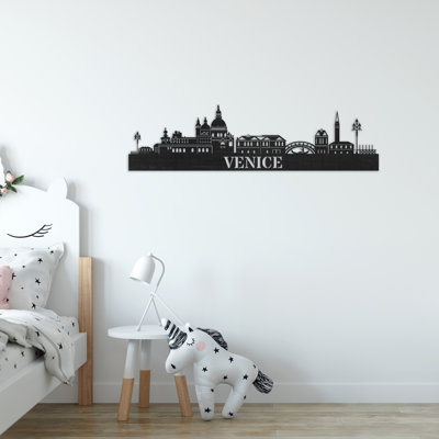 Décoration murale en bois suspendu Venise City Skyline - bouleau baltique noir (36 po x 10 po)