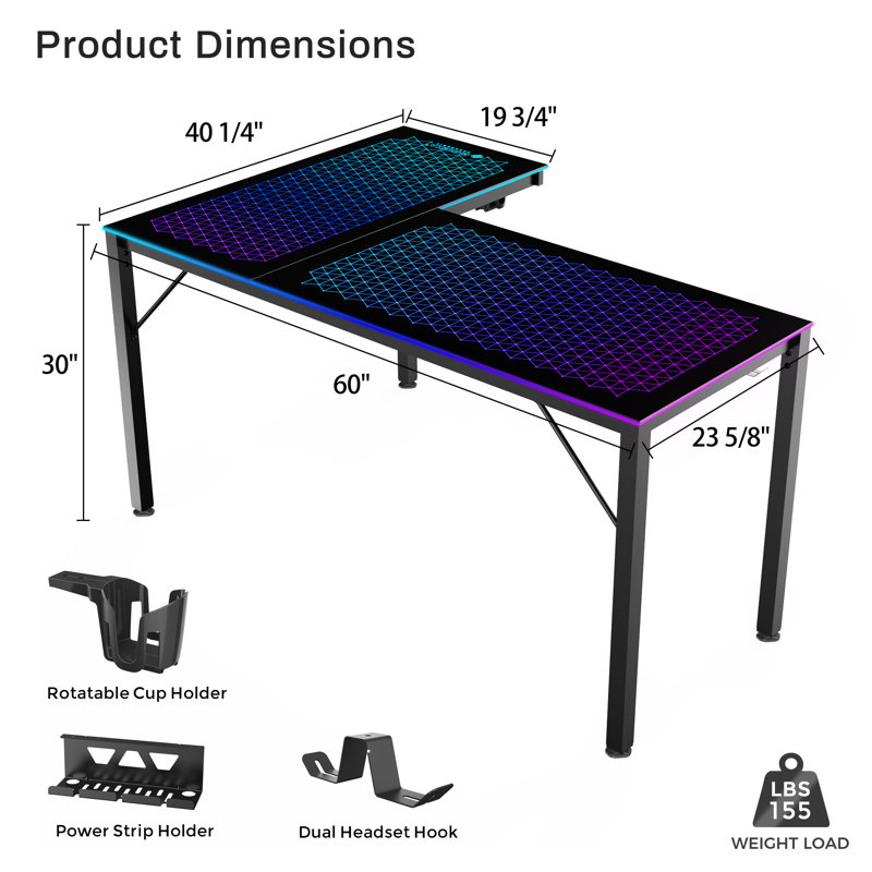 L-Shaped Glass Top Metal Base Writing Desk