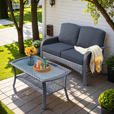 Jordanlee 2 - Person Outdoor Seating Group With Cushions With A Coffee Table by Winston Porter