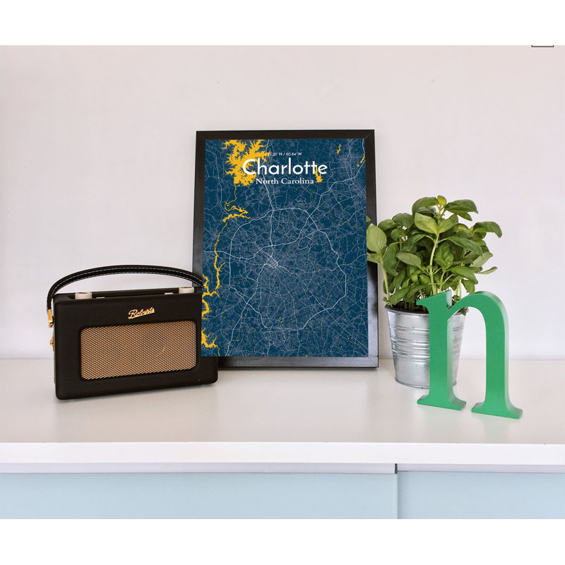 Charlotte City Map - No Frame Print, 50.8cm H x 40.6cm W x 0.1cm D, Black/Seafoam/White