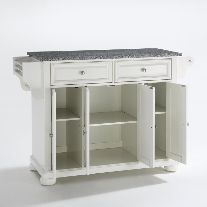 Monty 51.5" Kitchen Island with Granite Top and Locking Wheels, White