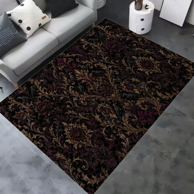 Gothic Baroque Damask Ravens Soft Fluffy Velvet Area Rug for Living Room Bedroom, Non-Slip Washable Carpet, Modern Minimalist Home Decor Floor Mat 8.2x11.48ft