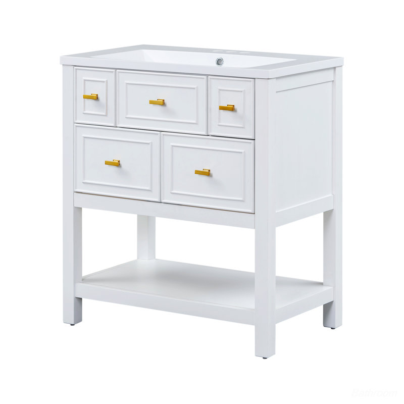 Ensemble de meuble-lavabo simple avec lavabo en résine, ensemble de meuble-lavabo simple autoportant avec 5 tiroirs pour la salle de bain