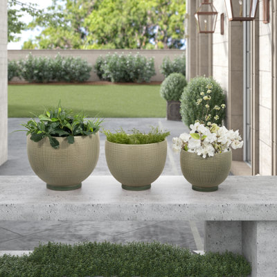 Dempsey Green Stoneware Planters - Perfect Indoor Green Corner, Set of 3 - 15" x 15" x 12"