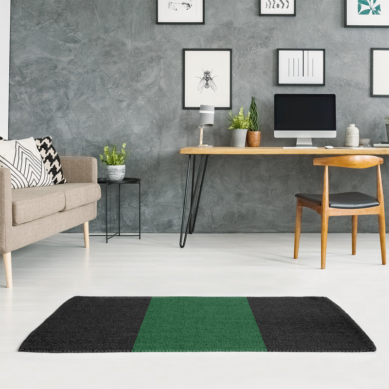 Tapis noir/vert rayé, Rectangle 9 pi x 12 pi