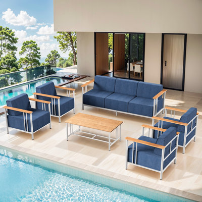 Timberloft 5-Person Outdoor Patio Conversation Set With Sofa Coffee Table Chairs And 10" Thick Cushions