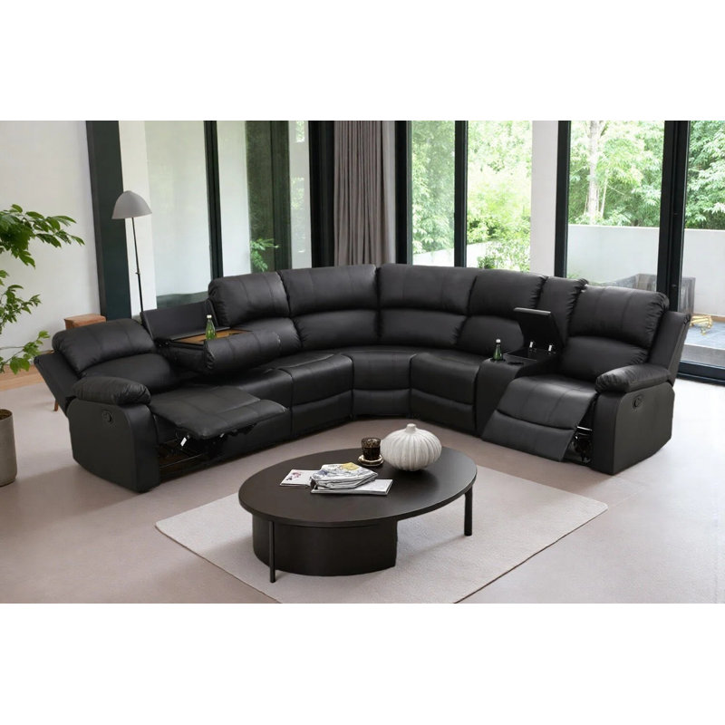 Canapé modulaire inclinable en cuir noir semi-respirant