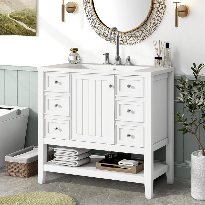 Meuble-lavabo 36 po avec lavabo en céramique, Blanc