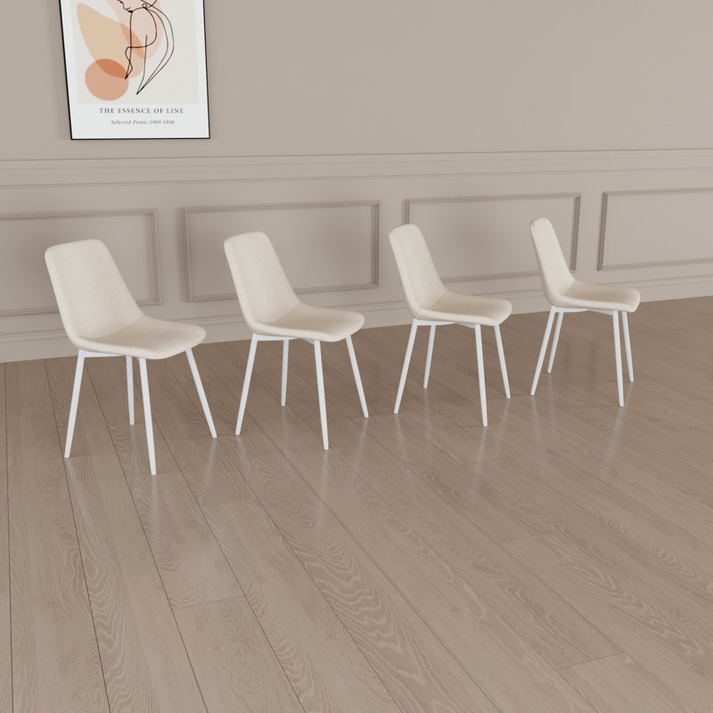 Ensemble de 4 chaises de salle à manger, Blanc / Blanc, Beige