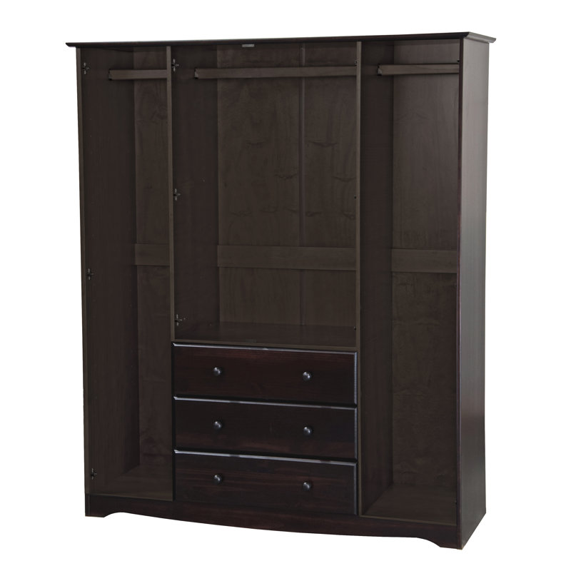 Armoire penderie 100% bois massif à 4 portes avec boutons en métal Mcclintock Musman Family, Café