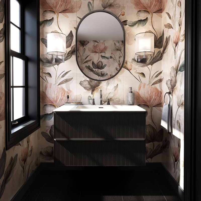 Astor 42" Single Vanity With Integrated White Solid Surfacetop, Black, 36"