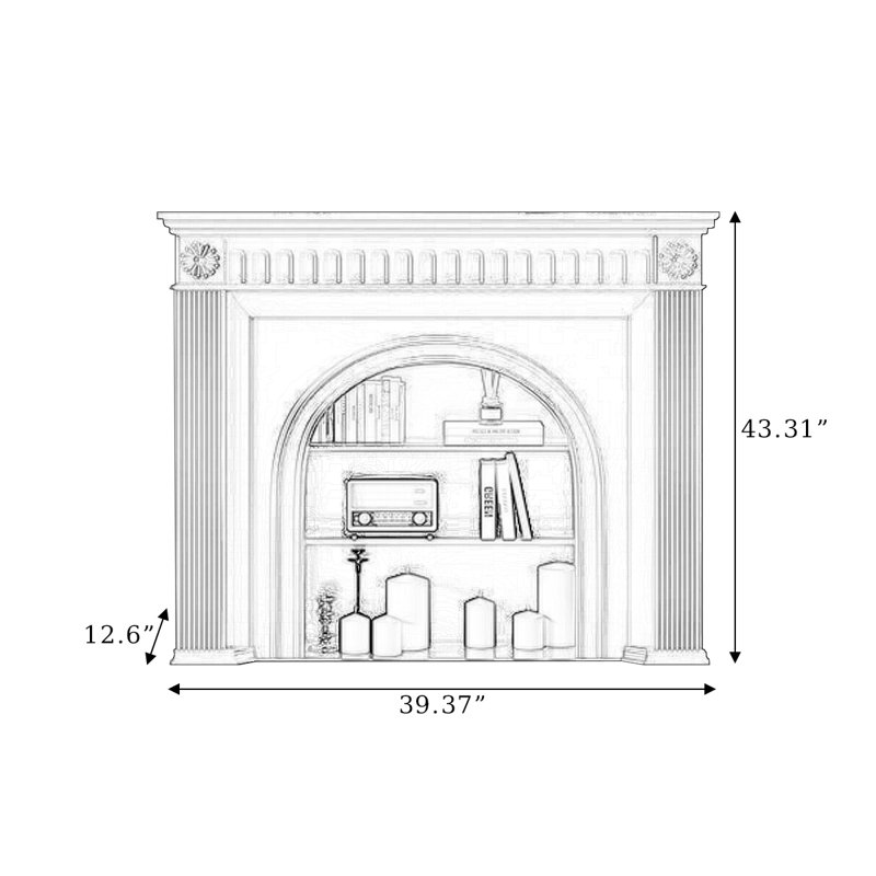 Foyer électrique blanc en bois massif, Blanc, H 43,31 po x l 39,37 po x P 12,6 po 