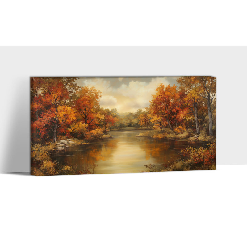 Large Fall Landscape Wall Art - Autumn Pictures Wall Decor, Vintage Fall Paintings for Living Room, Earth Tone Artwork for Bedroom Wall Decor, Frame Wrapped Canvas Prints, 24×48 inches